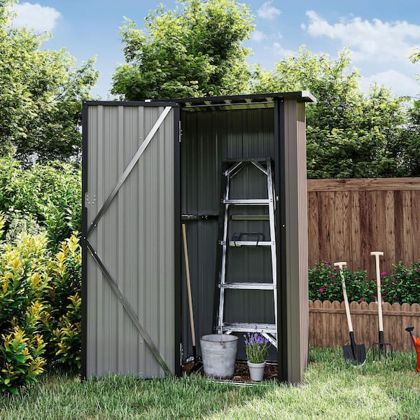 Sizzim Outdoor 3 ft. W x 2 ft. D Metal Storage Shed with Sloping Roof and Lockable Door, Black (4 sq. ft. )