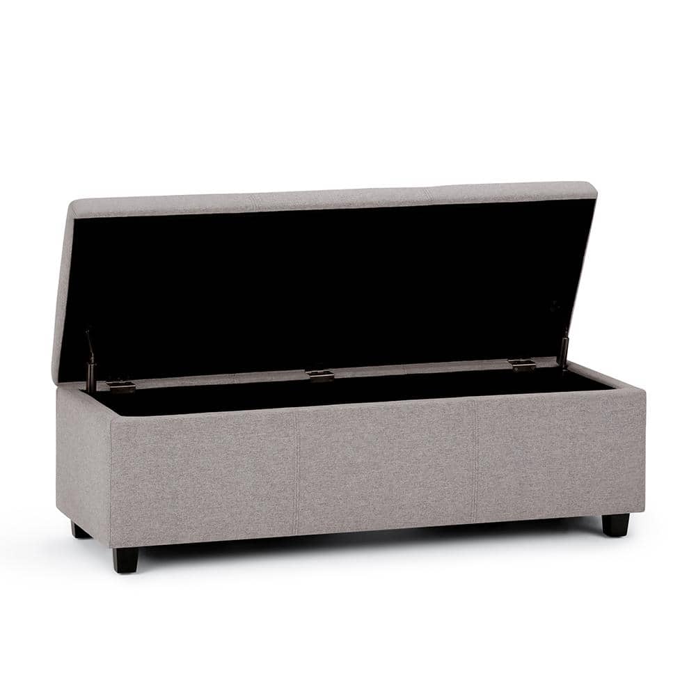 Contemporary Cloud Grey Linen-Look Storage Ottoman Bench, 48"
