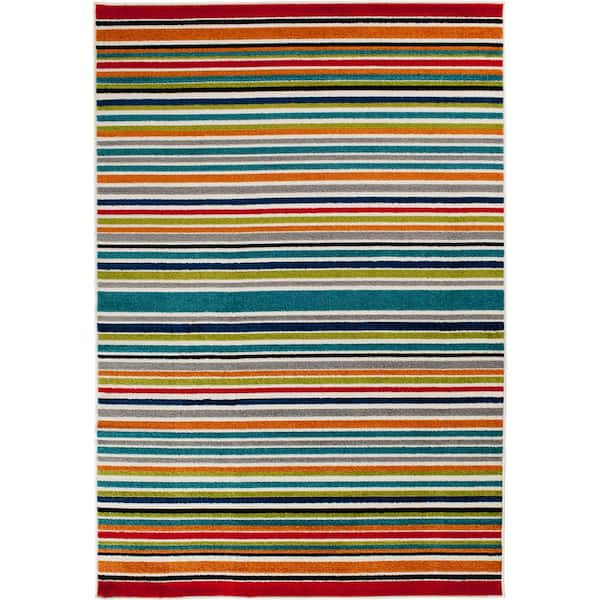 Natco Patio Brights Multi 3 ft. 3 in. x 5 ft. Stripe Indoor/Outdoor Area Rug