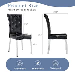 Black Upholstered Faux Leather Dining Chairs with Button Design and Electroplated Metal Legs(Set of 2)