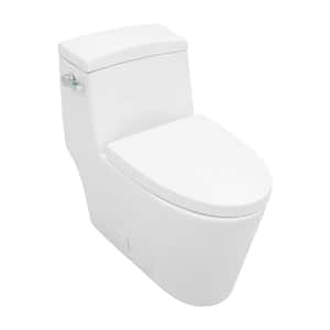 1-Piece 1.28 GPF Double Flush Elongated Ceramic Bidet Toilet Comfort Height Floor Mounted in White