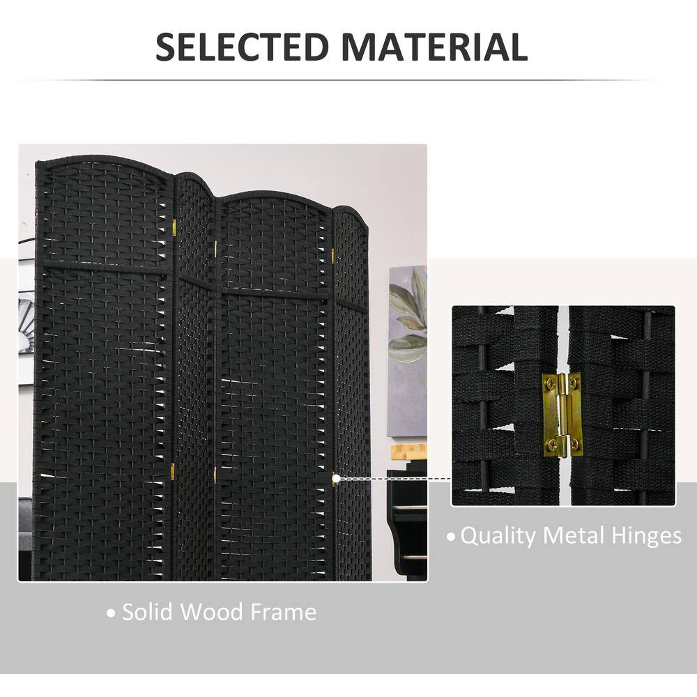 Black 4-Panel Folding Privacy Screen with Pine Wood Frame