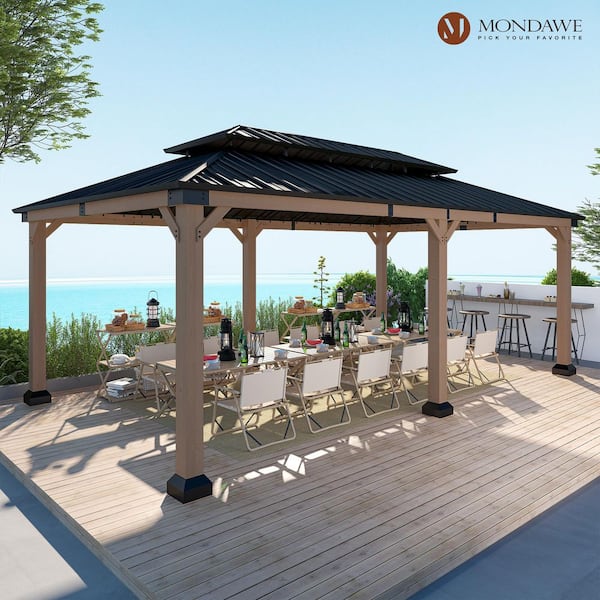 Cedarfort 12 ft. x 20 ft. Outdoor Cedar Wood Frame Hardtop Gazebo with Galvanized Steel Roof