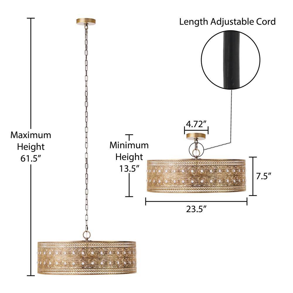 Elegant Brass and Crystal Drum Chandelier, 26" Glam Pendant Light