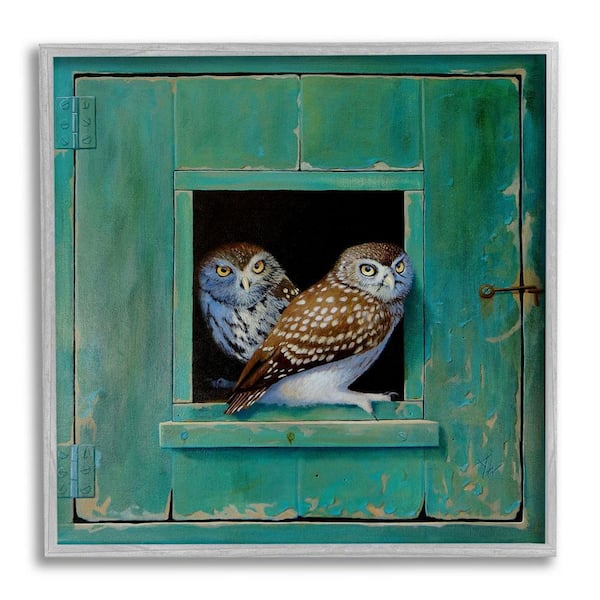The Stupell Home Decor Collection Spotted Owls Perched Rustic Green Door  Ledge by Alan Weston Framed Animal Art Print 17 in. x 17 in.  an-010_gff_17x17 - The Home Depot