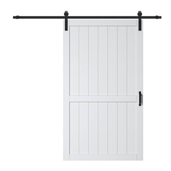 ARK DESIGN 48 in. x 84 in. White Paneled H-Style White Primed MDF Sliding Barn Door with Hardware Kit