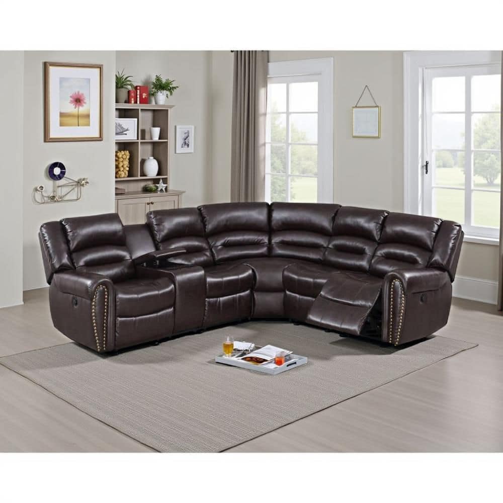 Benjara Qox 98.0 in. Pillow Top Arm Bonded Leather Modern L-Shaped