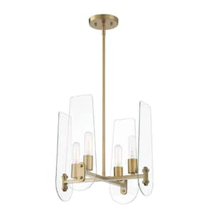 Bergen Beach 4-Light Brushed Gold Chandelier with Clear Glass Shades For Dining Rooms