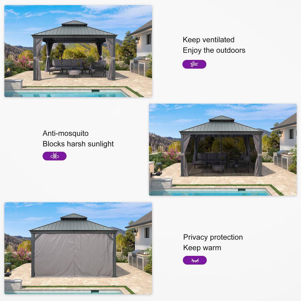 Grey 13' x 13' Gazebo with Galvanized Steel Roof and Curtains