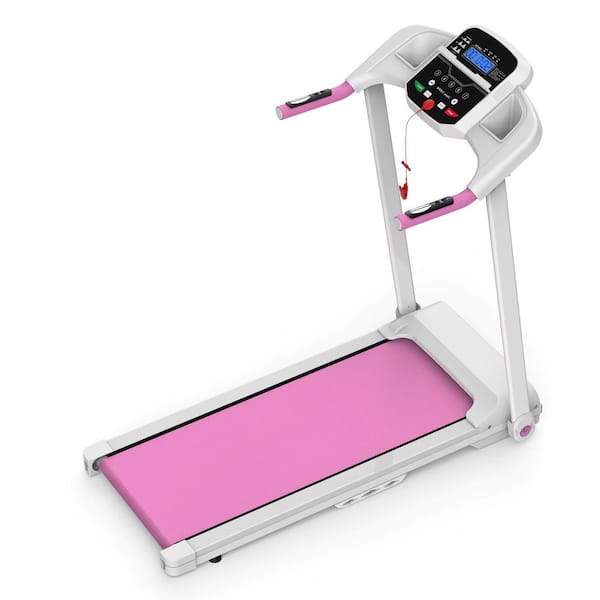 FUNKOL White and Pink 2. 5HP Foldable Treadmill for Home Gym Steel