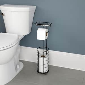 Free Standing Toilet Paper Holder with Storage in Matte Black