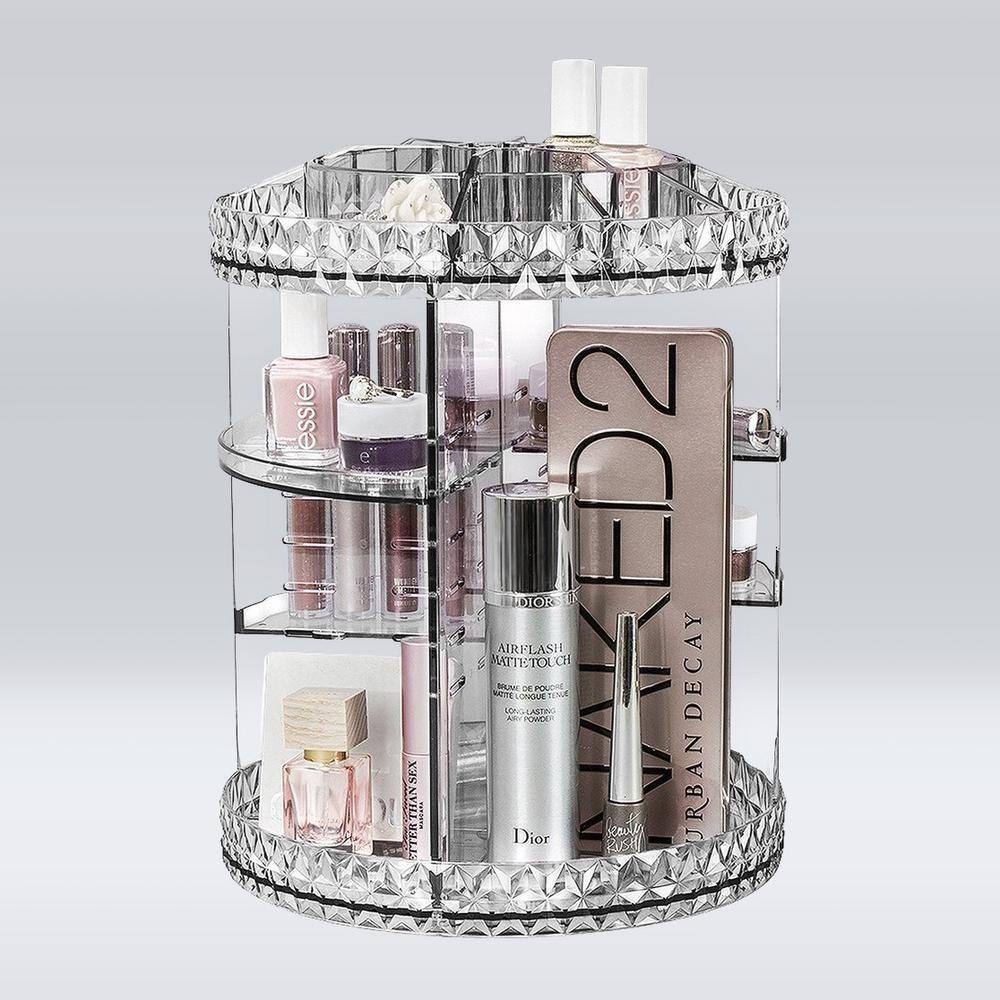 Clear Rotating Multi-Tier Cosmetic Organizer with Divided Slots