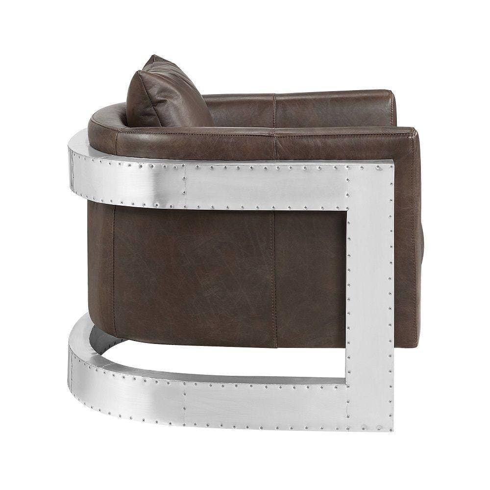 Jane 33" Brown Leather Accent Chair with Metal Frame