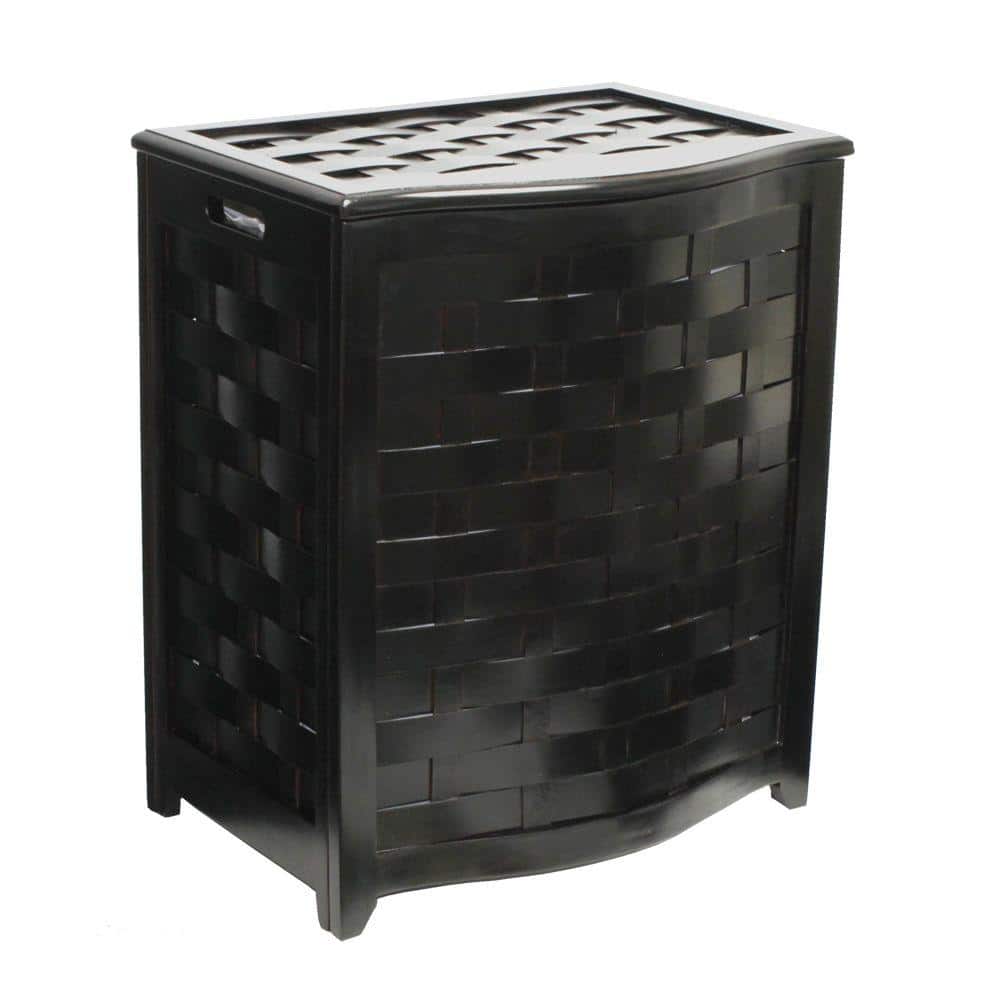 Mahogany Finished Bowed Front Wood Laundry Hamper with Lid