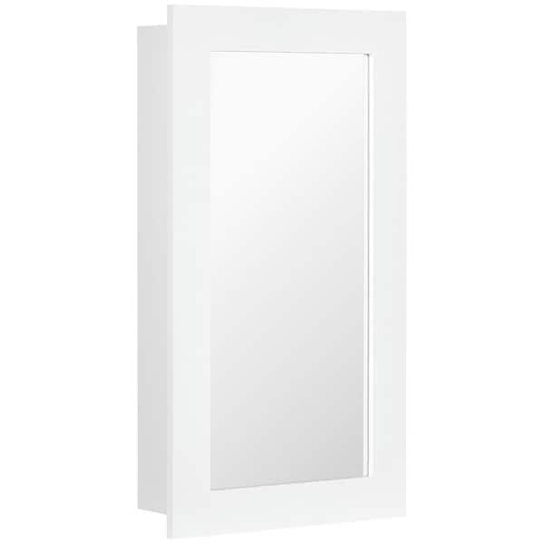 kleankin 15.75 in. W x 4.75 in. D x 28 in. H White Wall-Mounted Medicine Cabinet with Mirror, Single Door and Adjustable Shelves