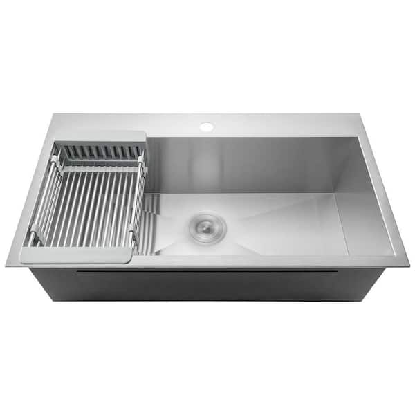 Reviews For Akdy Handmade Drop In Stainless Steel 32 In X 18 In Single Bowl Kitchen Sink With Drying Rack Ks0097 The Home Depot