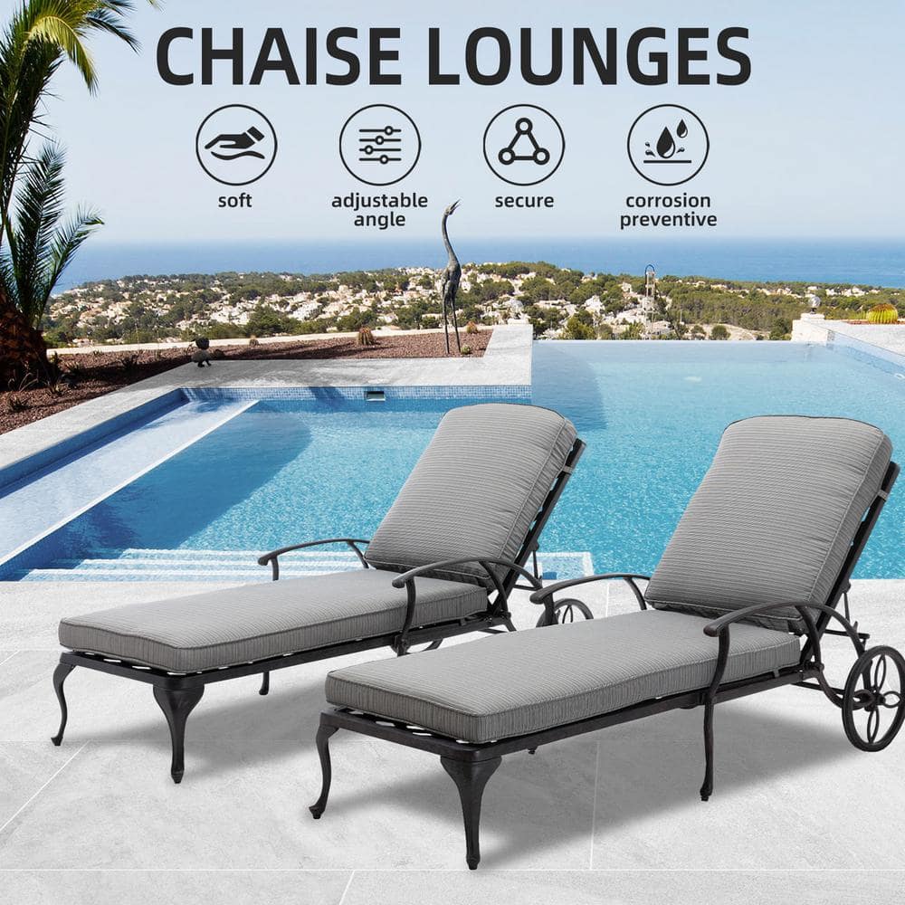 Gray Aluminum Outdoor Chaise Lounge Set with Cushions