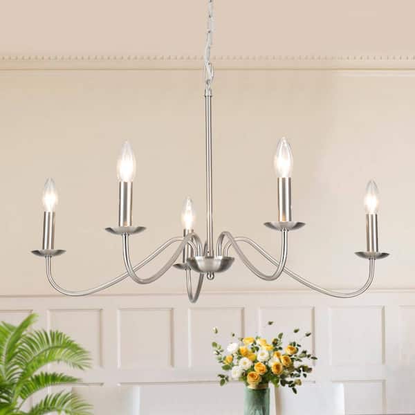 LWYTJO 5-Light Nickel Farmhouse Chandeliers for Living Room Foyer Hallway Dining Room