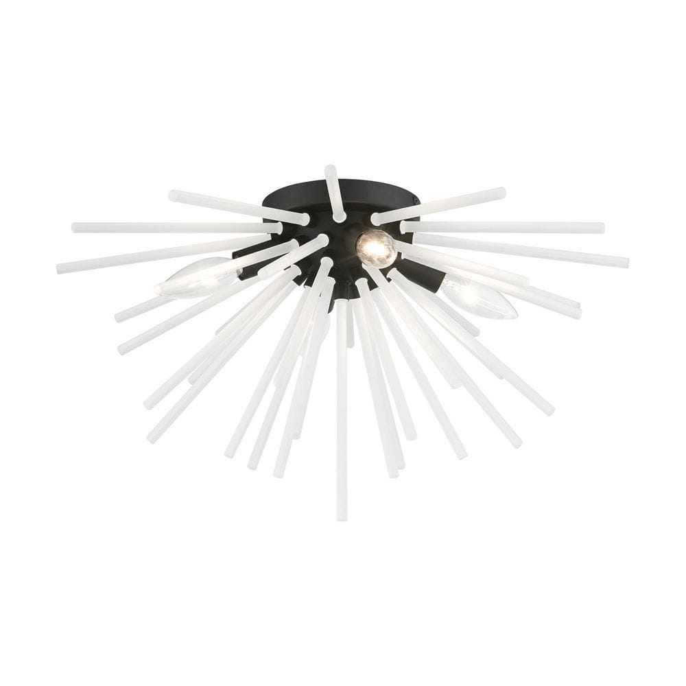 Uptown Elegance 4-Light Black Brass Flush Mount with Acid Etched Rods