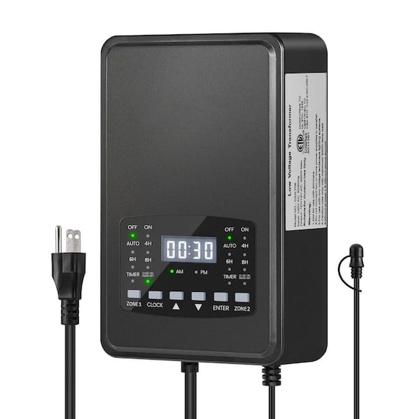 300W Low Voltage Landscape Lighting Transformer with 2 Zone Control Timer Photocell Sensor ETL Listed Weatherproof