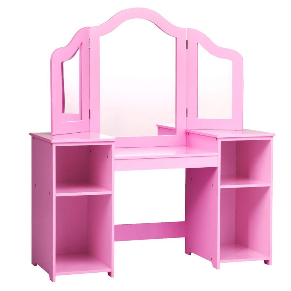 Vanity Table Set Makeup Dressing Kids Girls Study Table Tri Folding