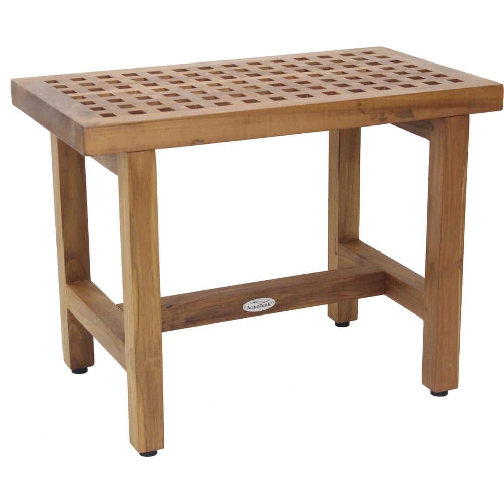 Patented 24 in x 14 in Grate Lotus Freestanding Teak Shower Bench Walk In S