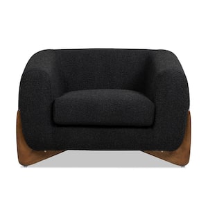 Alpine 44 in. Shelter Arm Modern Scandinavia Minimalist Boucle Sherpa Fabric Living Room Accent Arm Chair in Ebony Black