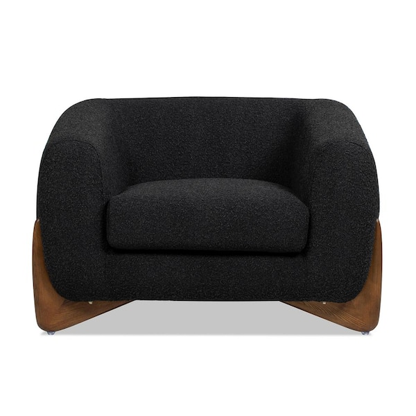 Alpine 44 in. Shelter Arm Modern Scandinavia Minimalist Boucle Sherpa Fabric Living Room Accent Arm Chair in Ebony Black