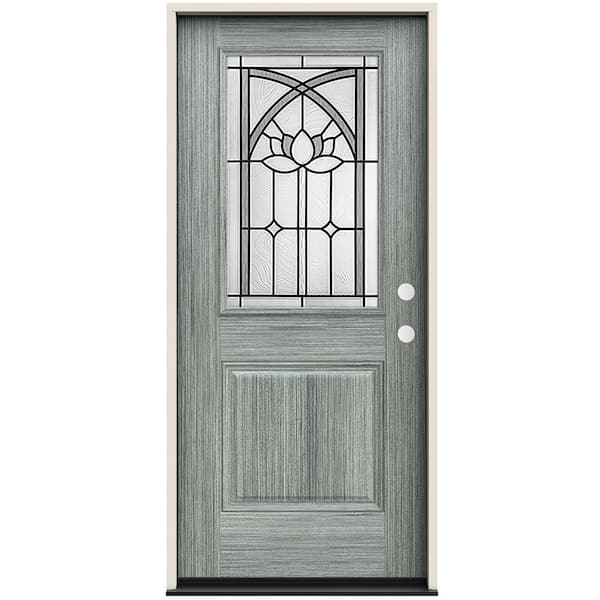 JELD-WEN 36 in. x 80 in. Left-Hand/Inswing 1/2 Lite Ardsley Decorative Glass Stone Steel Prehung Front Door