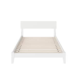 Orlando White Full Solid Wood Frame Low Profile Platform Bed with Attachable USB Device Charger