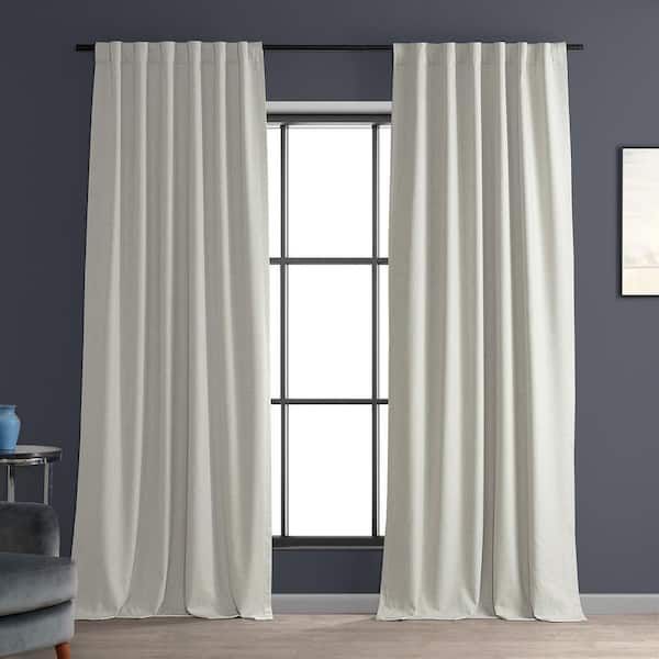 Exclusive Fabrics & Furnishings Warm White Performance Linen 50 in. W x 96 in. L Rod Pocket Hotel Blackout Curtain (Single Panel)