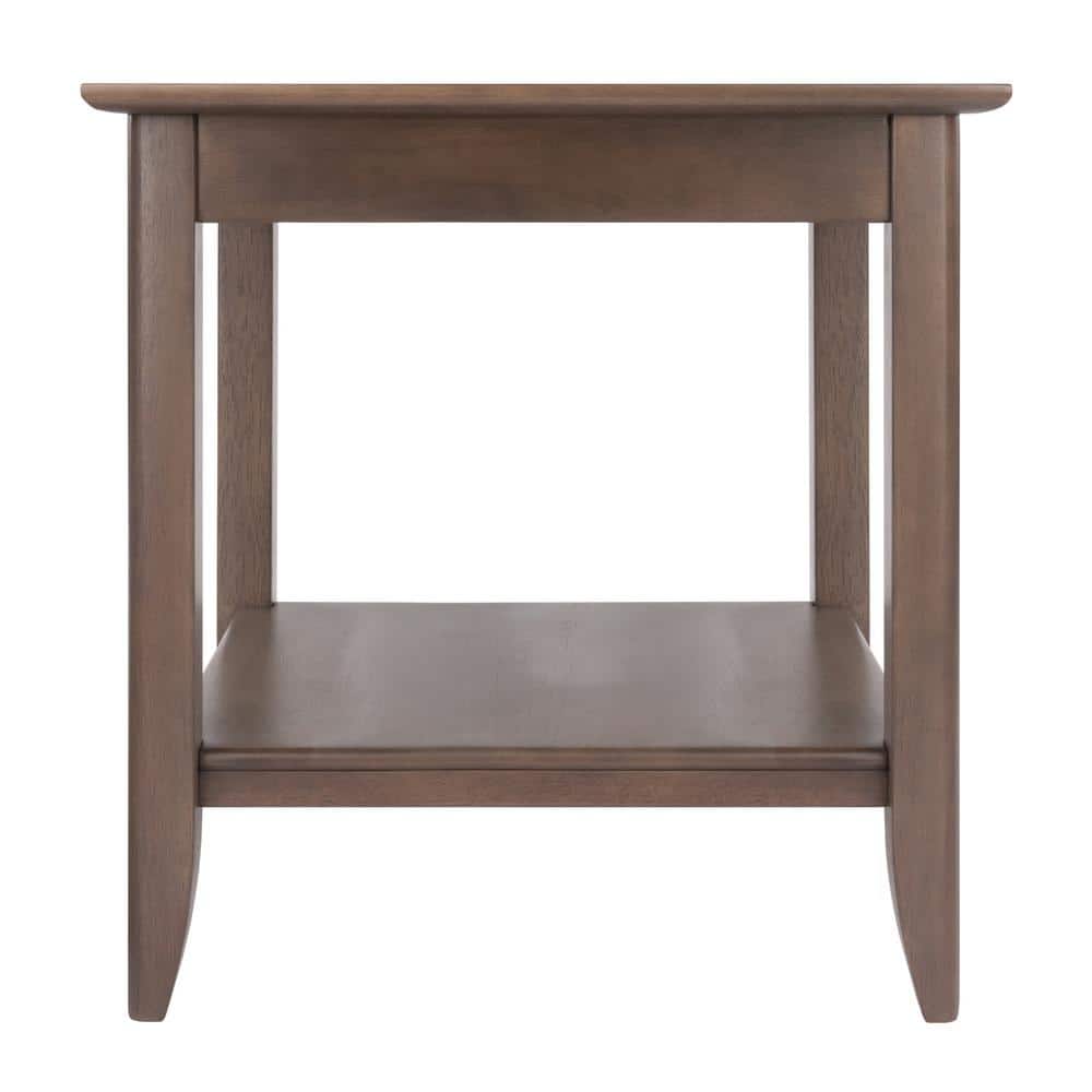Santino Square Wood End Table in Oyster Gray with Darker Inlay