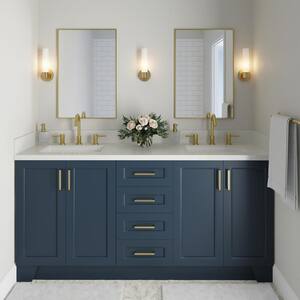 Taylor 73 in. W x 22 in. D Bath Vanity in Midnight Blue with Quartz Vanity Top in White with White Basins