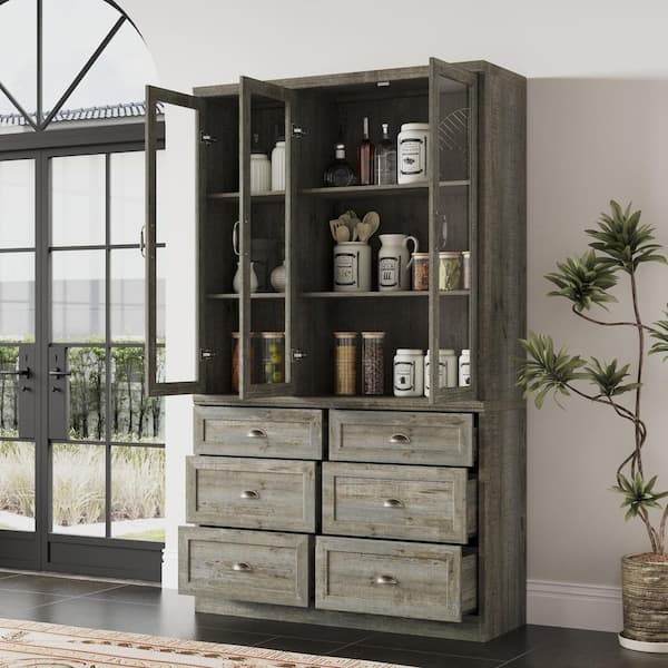 FUFU&GAGA 78.7 in. Tall Rustic Oak Wood 6-Shelf Farmhouse Bookcase