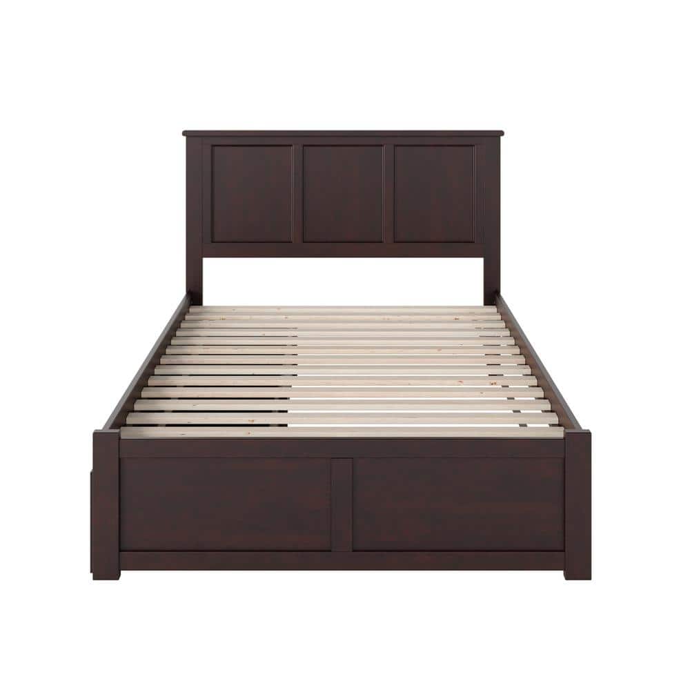 Classic Espresso Full Double Wood Platform Bed with Underbed Storage