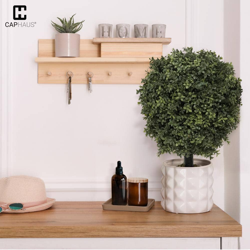 Set of 2 Green Artificial Boxwood Topiary Trees in Black Pots