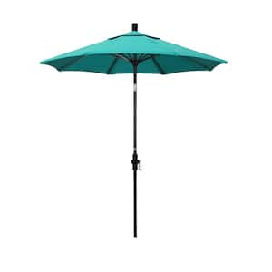 7.5 ft. Matted Black Aluminum Market Patio Umbrella Fiberglass Ribs and Collar Tilt in Aruba Sunbrella