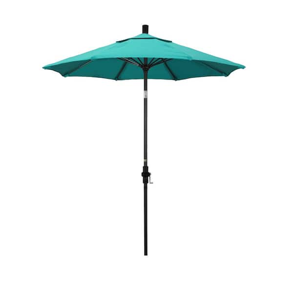 California Umbrella 7.5 ft. Matted Black Aluminum Market Patio Umbrella Fiberglass Ribs and Collar Tilt in Aruba Sunbrella