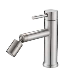 Single Handle Single Hole Bathroom 2 Mode Faucet with 360 Degree Rotating Aerator in Brushed Nickel