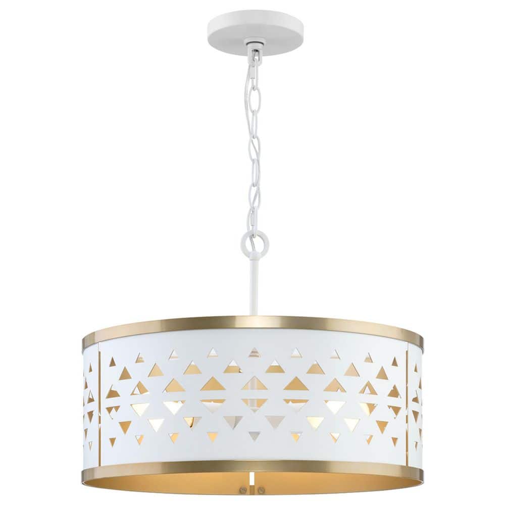 Avec 18" Champagne Bronze and White Metal Drum Pendant Light