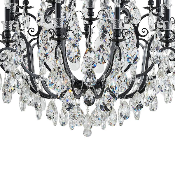 24-Light Matte Black Crystal Tiered Chandelier for Dining