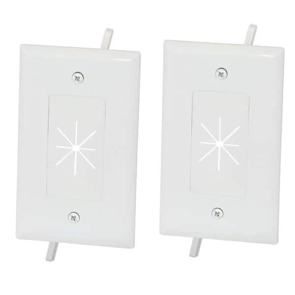 Dual HDMI Pass Through Double Gang Wall Plate with One Decorative Cutout -  White, Dual Gang Wall Plates, AV Wall Plates