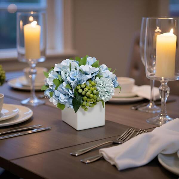 Cubilan Blue Artificial Hydrangea in Ceramic Vase WJ316S5Z - The