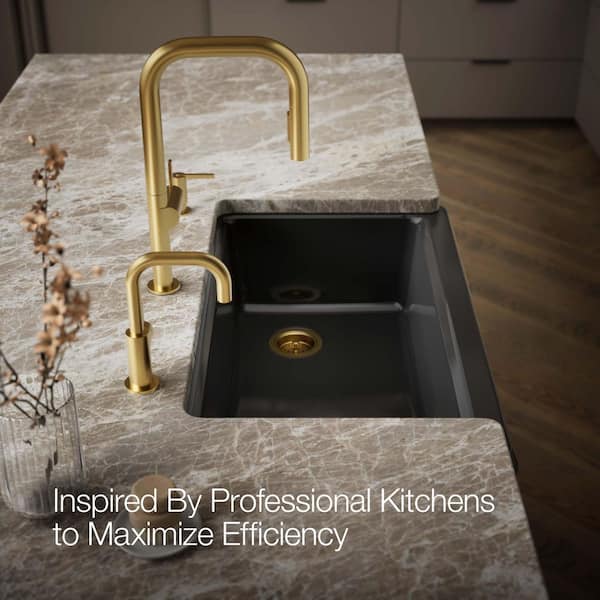 KOHLER Riverby Black Cast Iron 35.6875 in. Single Bowl Farmhouse