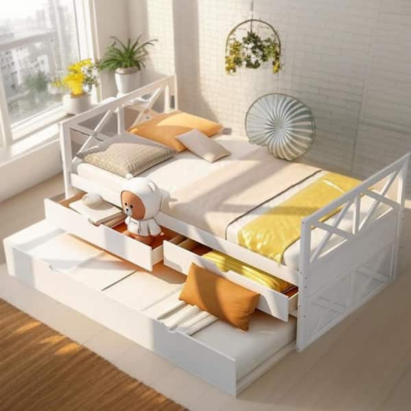 HomeRoots White Composite Frame Twin Panel Bed