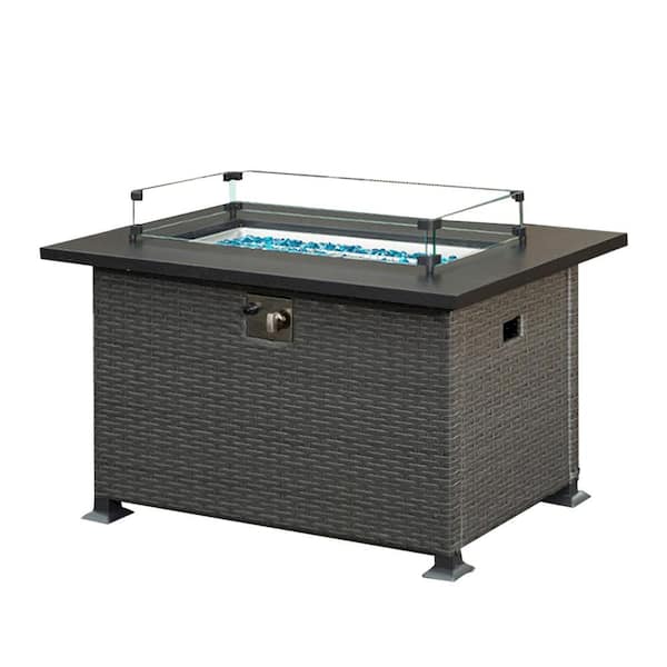 SUNRINX Dark Gray Rectangle Steel 43.31 in. 50000 BTU Propane Fire Pit Table with Glass Wind Guard and ETL-Certified