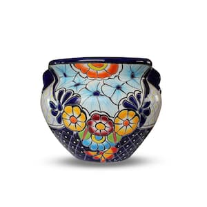 12 in. Blue Ceramic Floral Talavera Chata Planter