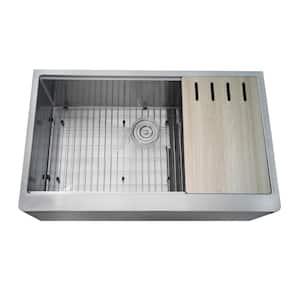 Self-Trimming 16 Gauge Stainless Steel 30 in. Single Bowl Farmhouse Apron Workstation Kitchen Sink with Cutting-Board