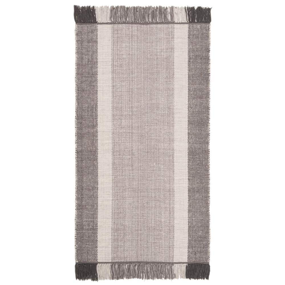 Coastal Gray Stripe Hand-Woven Cotton Area Rug - 2' x 3'