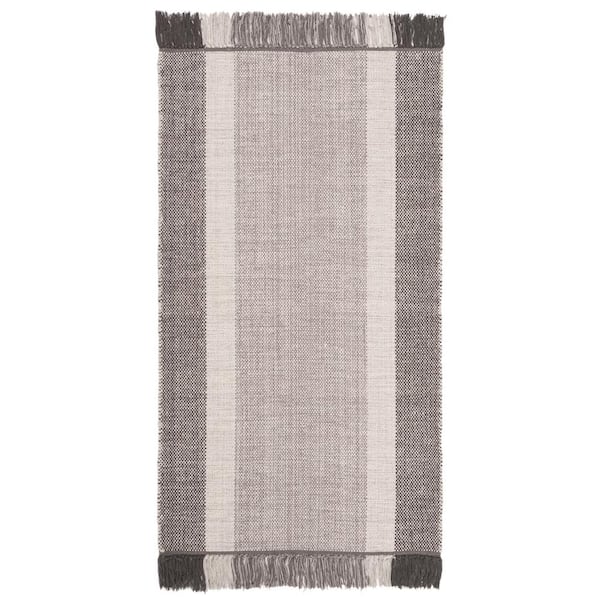 SAFAVIEH Montauk Ivory/Gray Doormat 2 ft. x 3 ft. Striped Border Gradient Area Rug